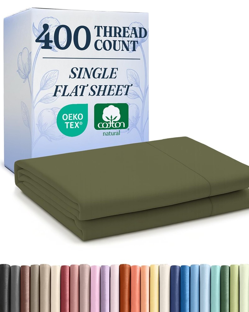 Queen 400 Thread Count 100% Cotton Flat Sheet - Comfortable, Cooling & Breath...