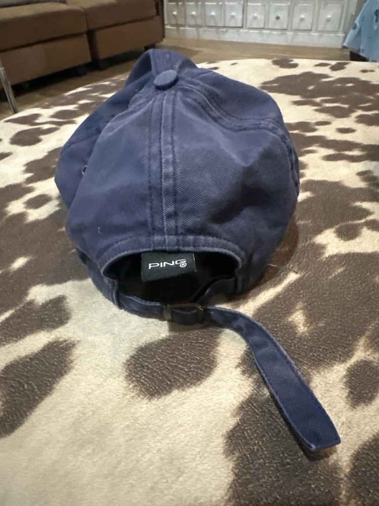 PING Golf Adjustable Strapback Hat Navy Blue Embroidered Logo Cap Hat