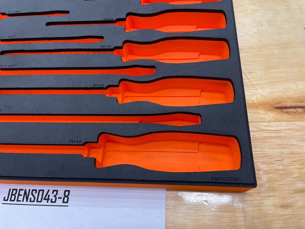 Snap-on Tools ORANGE FOAM ORGANIZER for 16pc Soft Grip Screwdriver Set FMSGD01BO