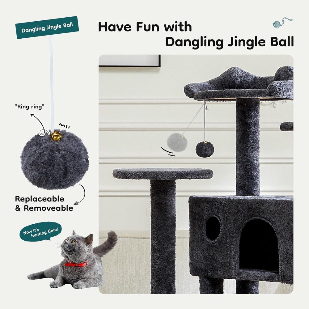 54"Cat Tree Tower Multi-Level Pet House 2 Condos Scratching Posts Round Platform