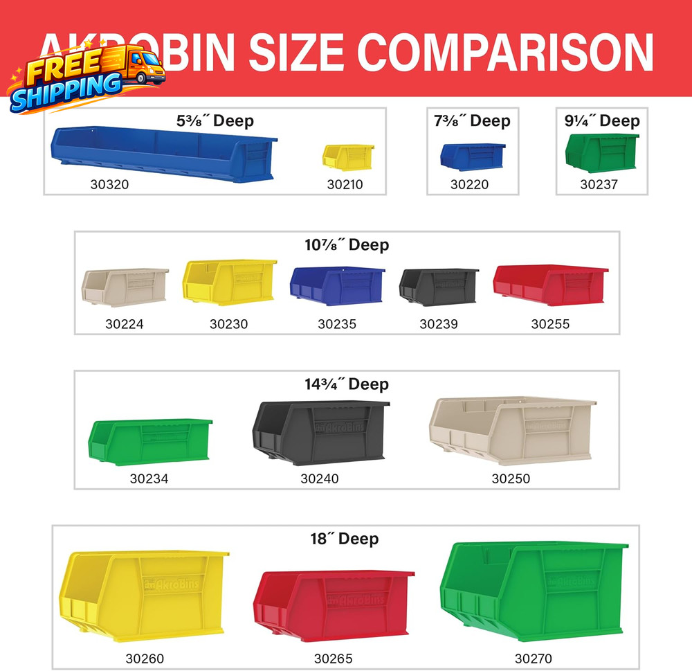 30235 Akrobins Plastic Storage Bins Space-Saving Stackable Bins for Garage