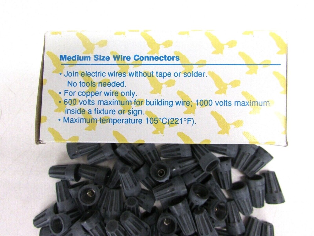 NOS! 100 EAGLE WIRE CONNECTORS, # 44-BOX, BLACK, SCREW-ON