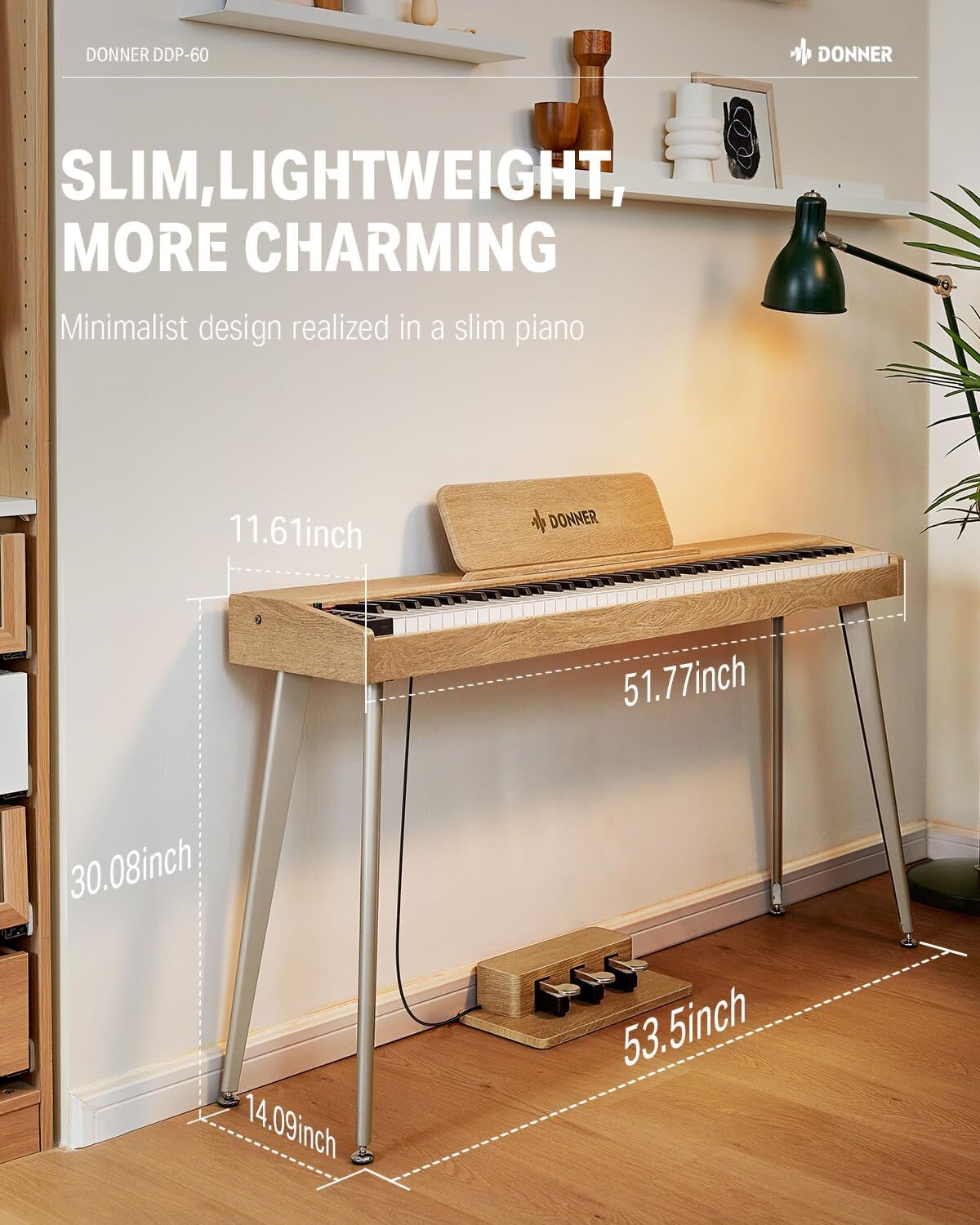 Donner DDP-60 Digital Piano Keyboard with Stand Pedal, Natural