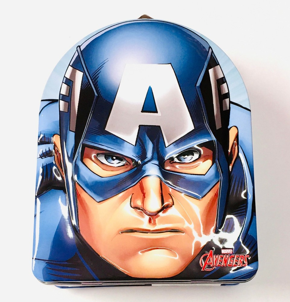 Captain America - Tin Lunch Box - Marvel - Head Shape - 2015 - SEE DESCRIPTION