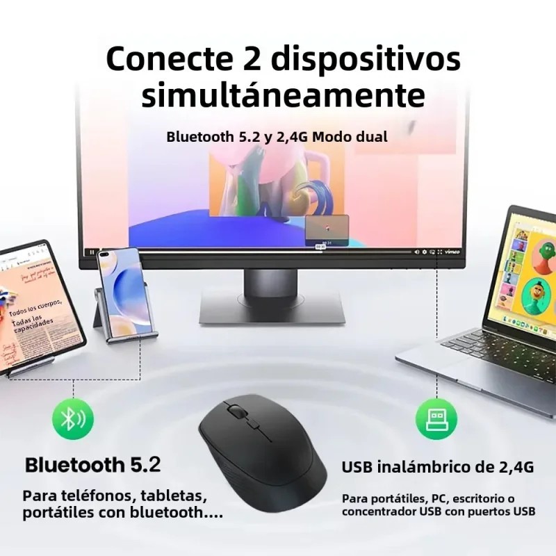 Wireless Bluetooth 5.2 Mouse Dual Mode USB Silent 1600 DPI Rechargeable