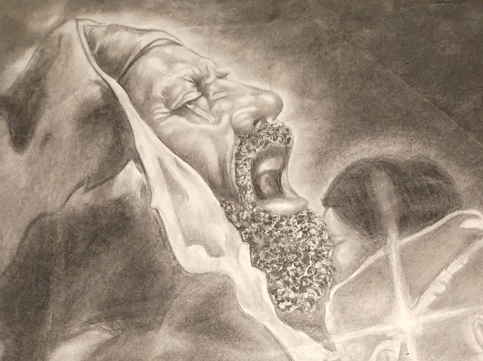 Vintage Original Signed Pencil Drawing African American Man & Child - 14"x18"