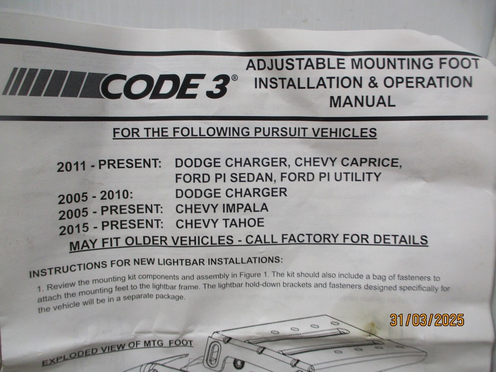 Code 3 ADJBKT006-B 2011 CAPRICE ROOF BRACKET.