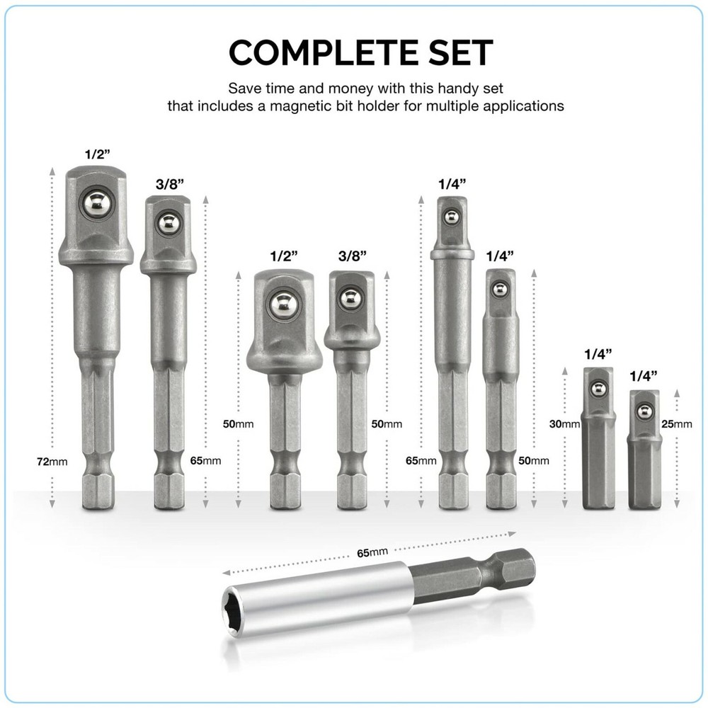 9Pcs Socket Adapter Drill Bits Set Hex Impact Driver Tools 1/4" 3/8" 1/2" Shank