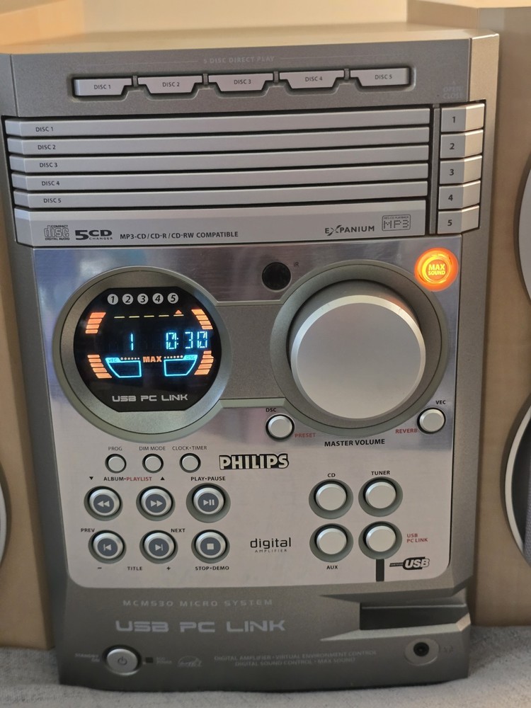 Philips MCM530 Micro Shelf System 5-CD Changer USB PC Link MP3 - Excellent!