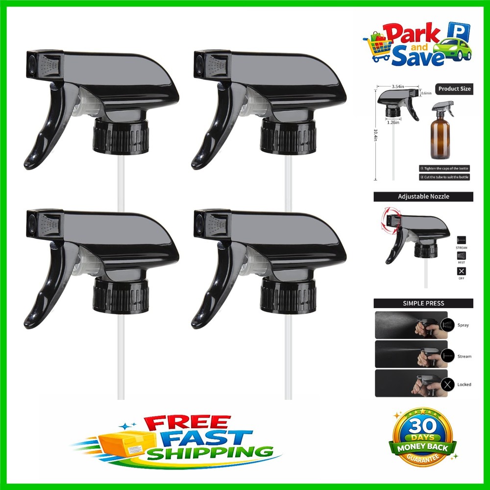 Durable Black Trigger Sprayers with Adjustable Mist Stream for Home & Office