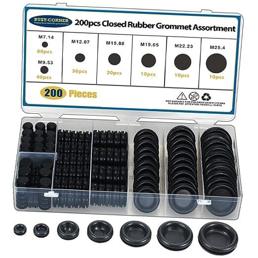 200 PCS 7 Sizes Rubber Grommet Assortment Firewall Solid Closed Hole Plug for
