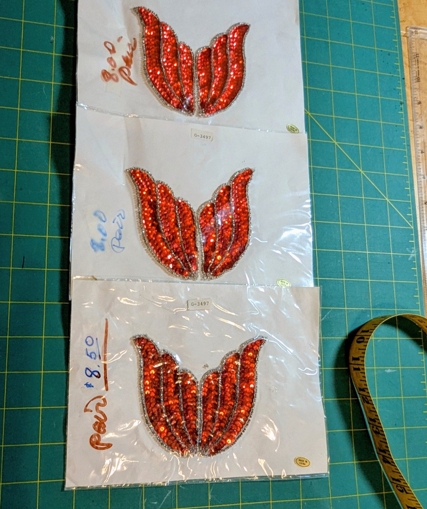 Red Flower Sequined Appliqué with Silver Trim