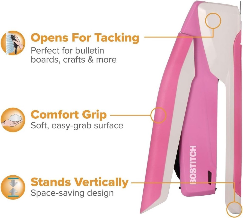 Desktop Stapler Pink 20 Sheet Capacity Jam-Free Tacking & Crafting