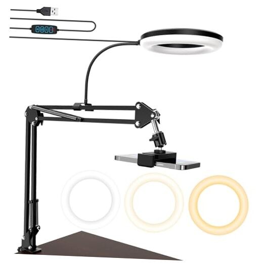 Overhead Camera Mount with Ring Light, 6‘’ Overhead Phone Mount 6"Light