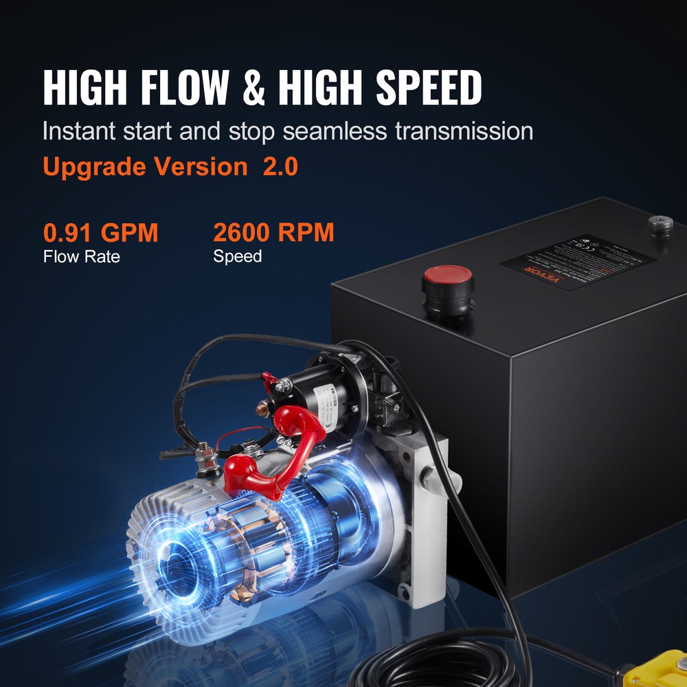 VEVOR Hydraulic Pump 20 Quart Single Acting Dump Trailer Pump Power Unit DC 12V
