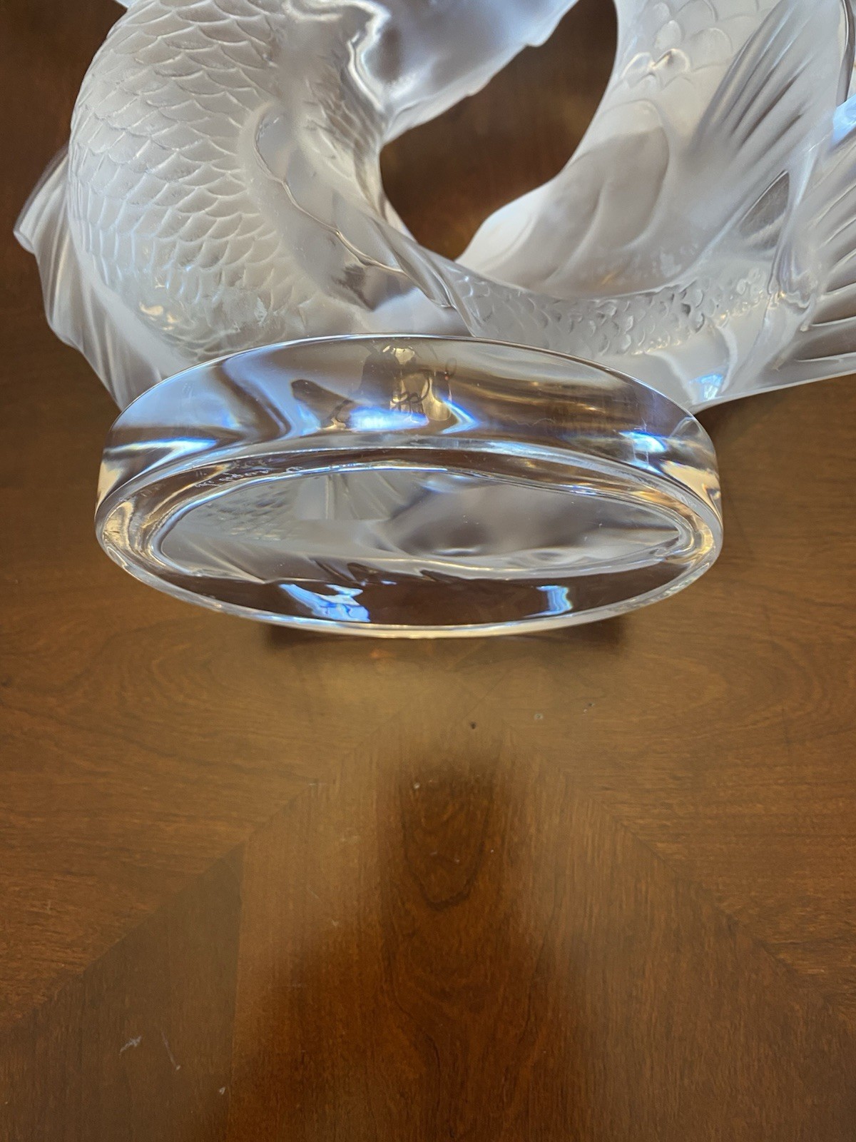 Lalique Crystal Large 11” Double Fish Deux Poisson Sculpture signed excellent