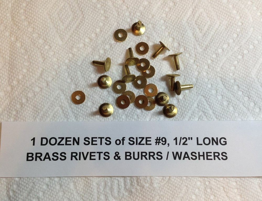 SIZE #9 SOLID BRASS RIVETS & BURRS / WASHERS 1/2" Long__12 Sets. US SELLER