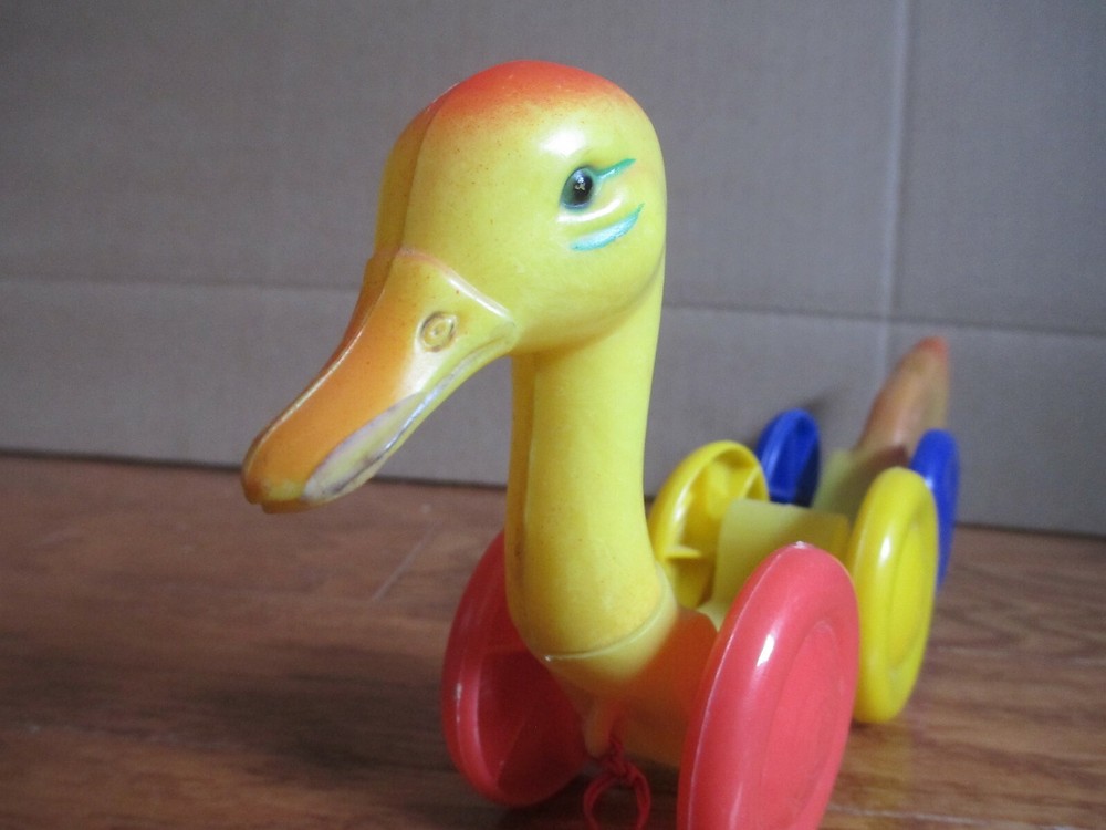 Unique Antique Vintage Soft & Hard Plastic Duck Pull Toy
