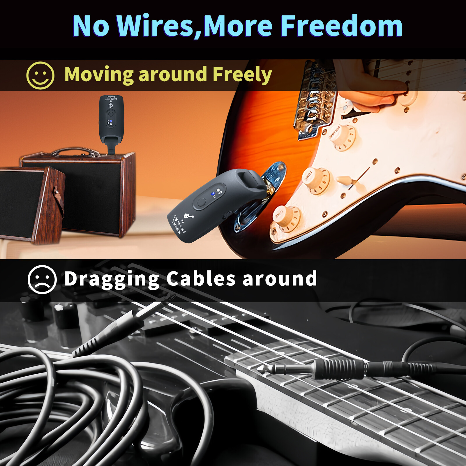 INGPARTNER 2.4GHz Wireless Guitar System Transmitter Receiver 100ft Rechargeable