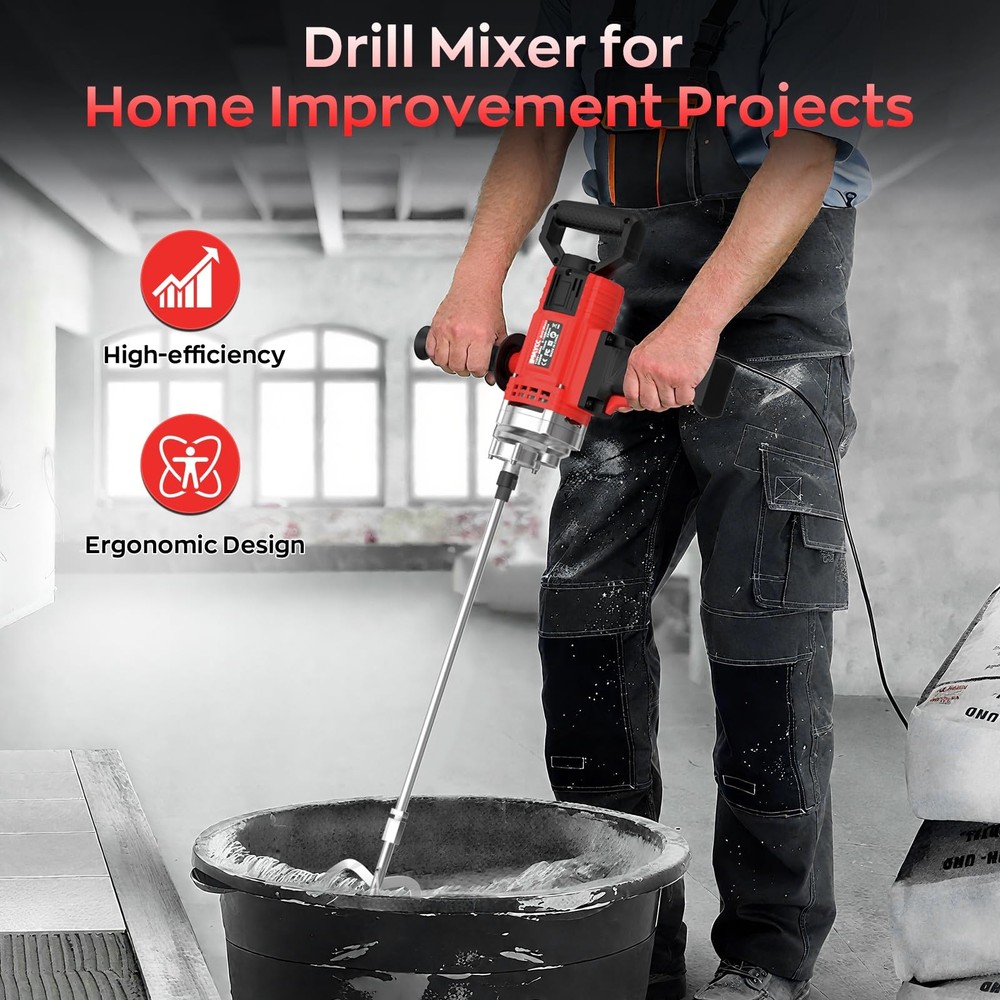 IMAYCC Drill Mixer,3200W 20A Concrete Mixer for Drill, 110V Corded Variable S...