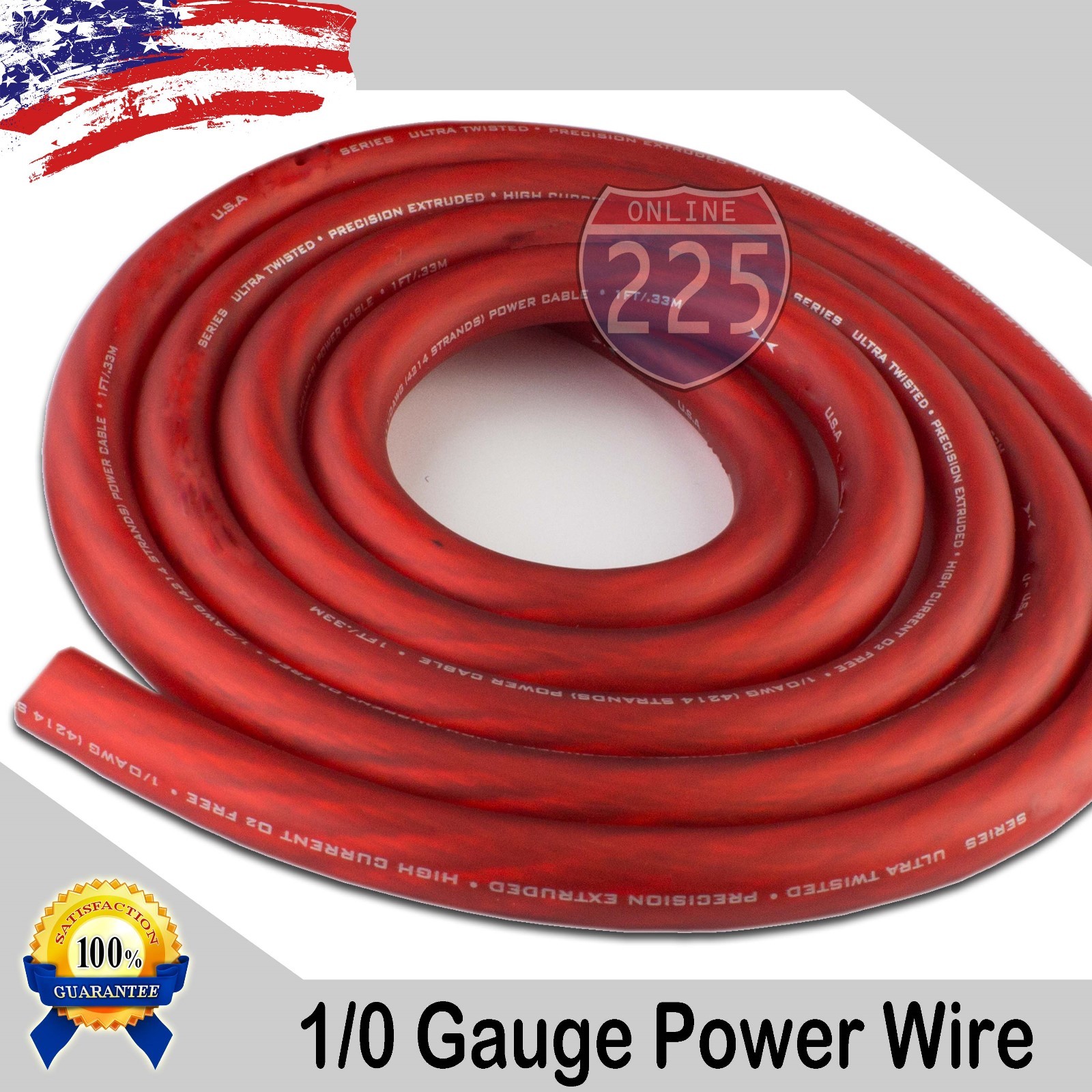 25 Ft True 1/0 0 AWG Gauge Power Positive Wire Strand Cable 25' Red High Quality