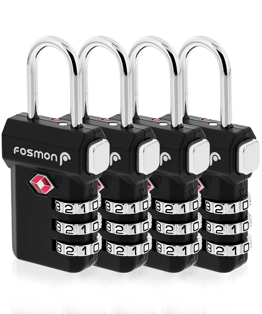 Fosmon TSA Accepted Luggage Locks, 4 Pack Open Alert Indicator 3 Digit Combin...