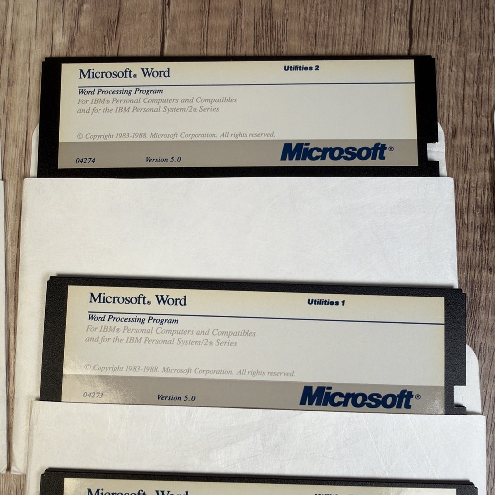 1988 Microsoft Word Processing Program Software 5.0 13 5.25” Floppy Disks