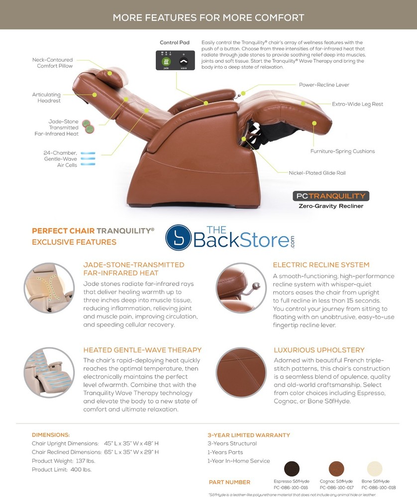 Human Touch PC-086 Tranquility Power Zero-Gravity Recliner Perfect Chair