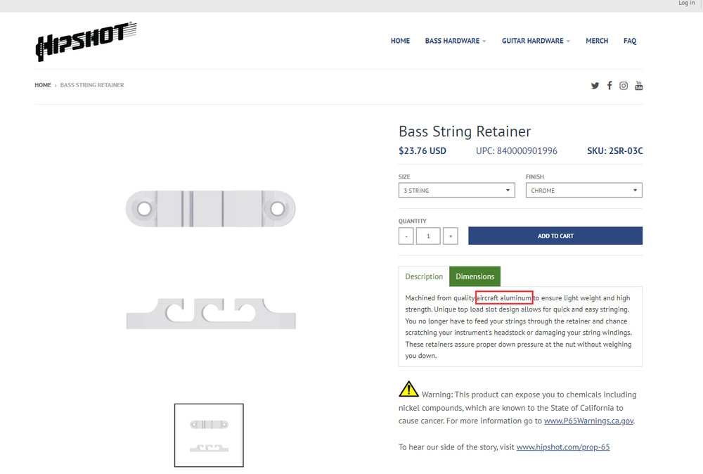 2×4String Aircraft Aluminum Bass String Retainer String Guide Tree Fit Hipshot