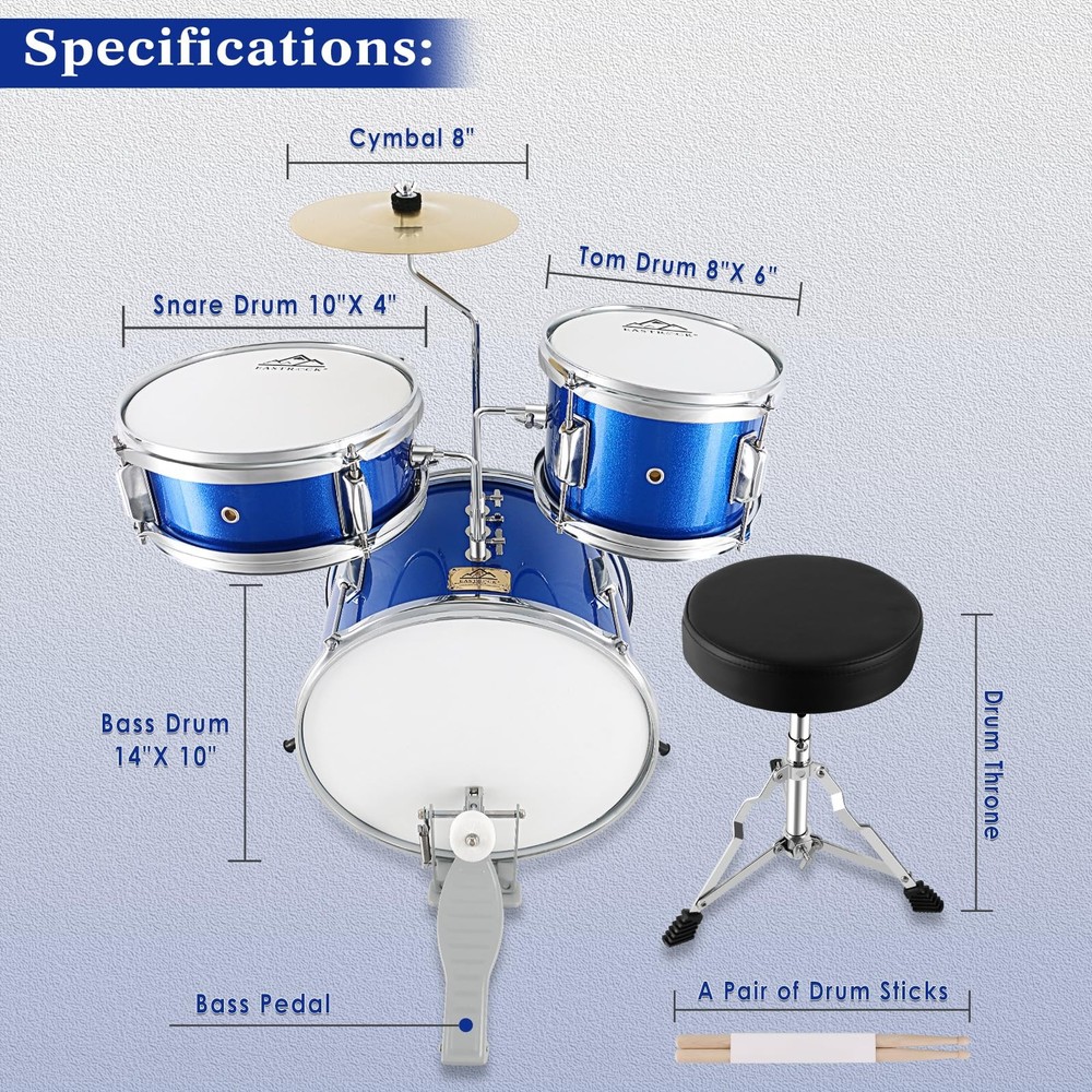 EASTROCK Junior Drum Set, 3 Piece 14'' Junior Drum sets for Drummer,Beginner,...