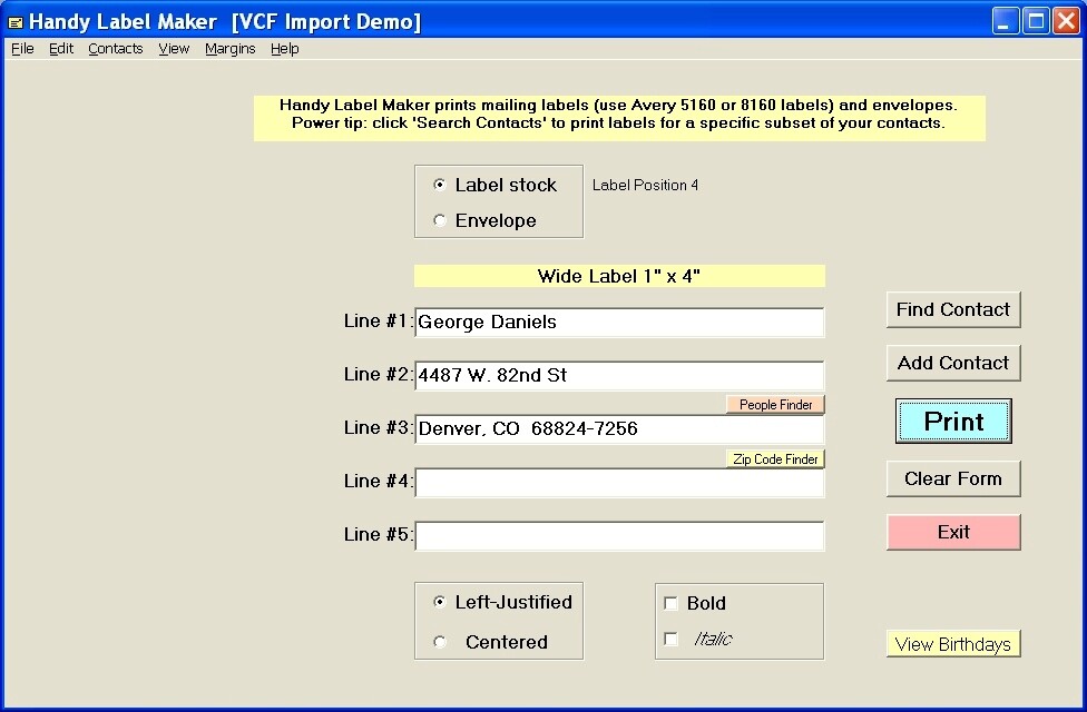 Print labels! PC Software prints mailing labels, envelopes. Mass mail, contacts.