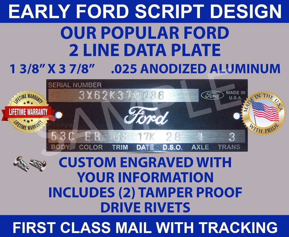 SERIAL NUMBER ID DATA TAG ENGRAVED WITH YOUR INFO VINTAGE SCRIPT DESIGN U.S.A.