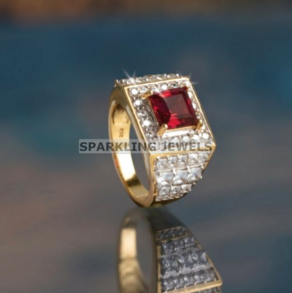 Calibrated Garnet Emerald Cut With 14K Solid Gold Ring For Men #C210