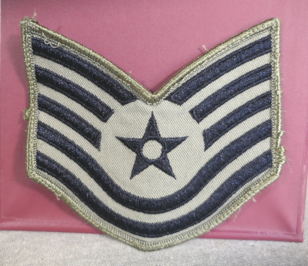 Blue Grey USA Air Force Military E-6 Technical Sergeant Chevron Insignia Patch