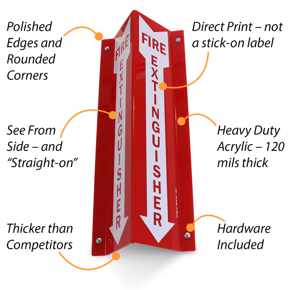 Fire Extinguisher Projecting Sign 18"x4" Red Acrylic Down Arrow