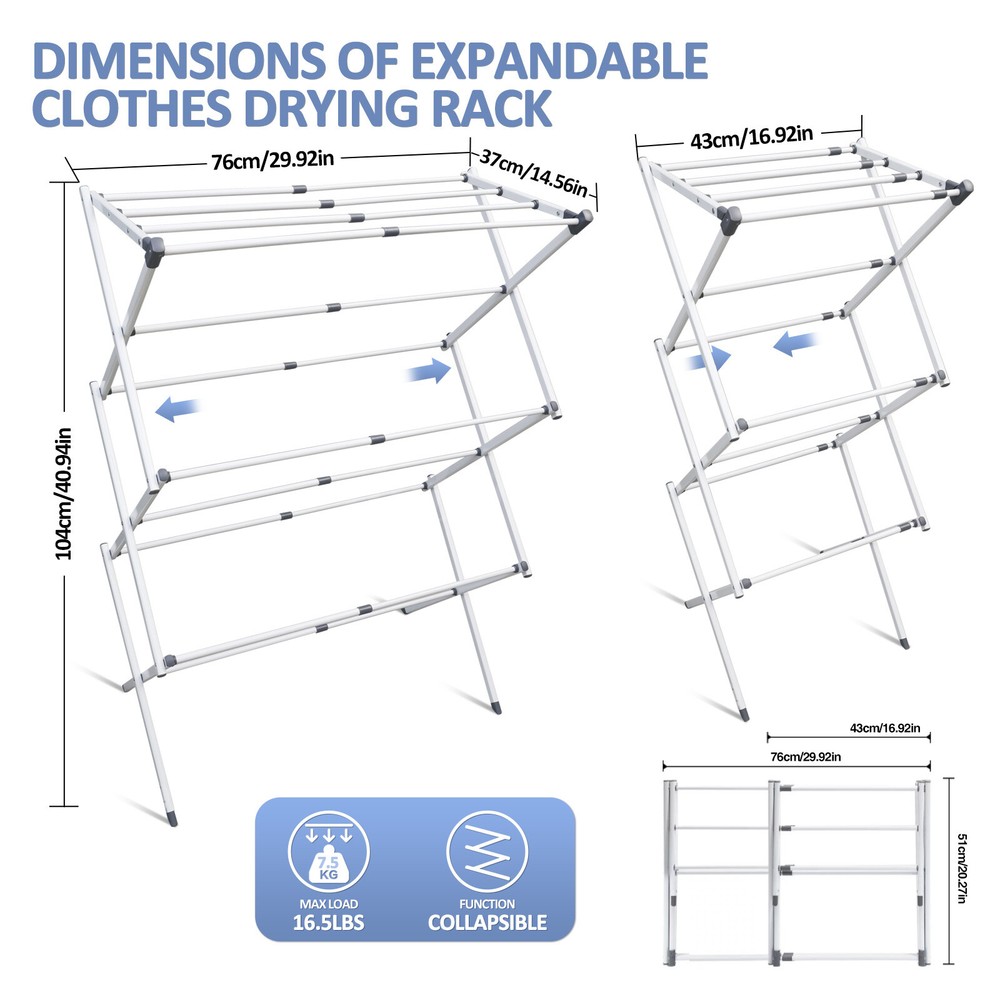 1 Clothing Laundry Dry Rack Telescopic Folding Drying Rack Space Saving White