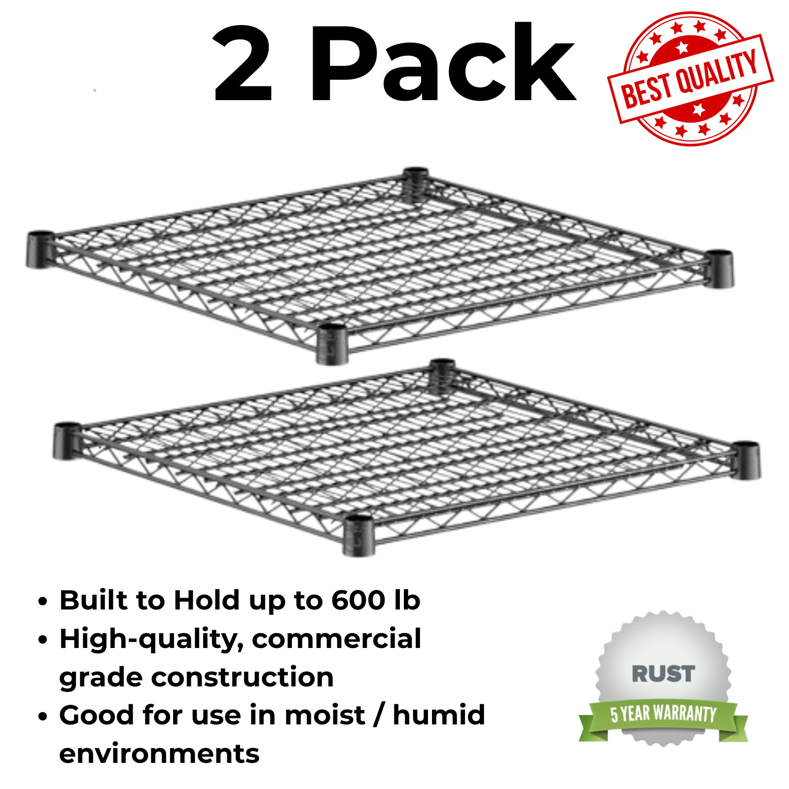 (2 PK) Black Epoxy Wire Shelving Sections 24in Depth 7 Sizes Walk In Cooler NSF