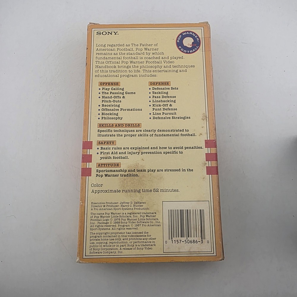 Official Pop Warner Video Handbook On VHS Sony