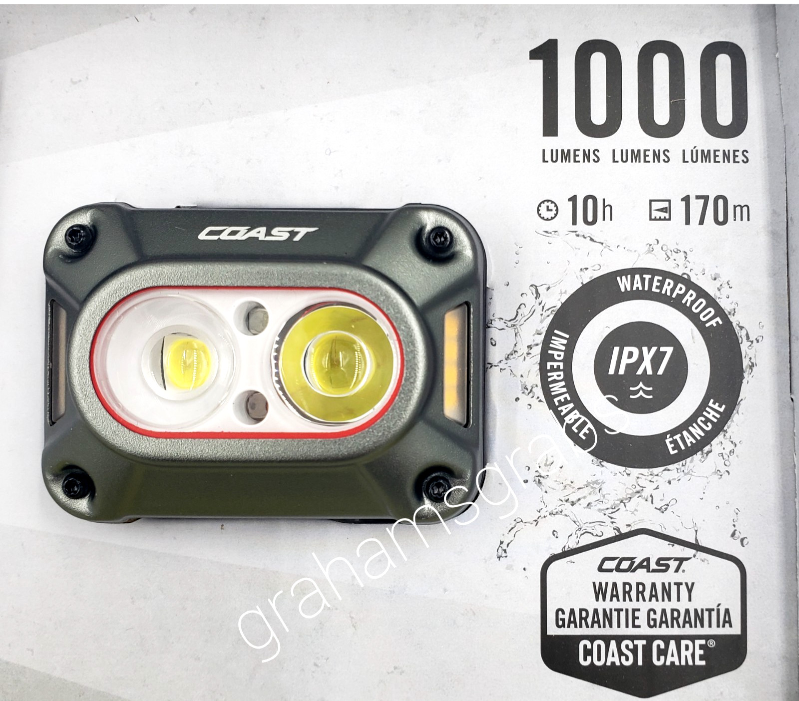 COAST CH1000R 1000-Lumen HEADLAMP 3 Ct. RECHARGEABLE DUAL POWER IPX7 WATERPROOF