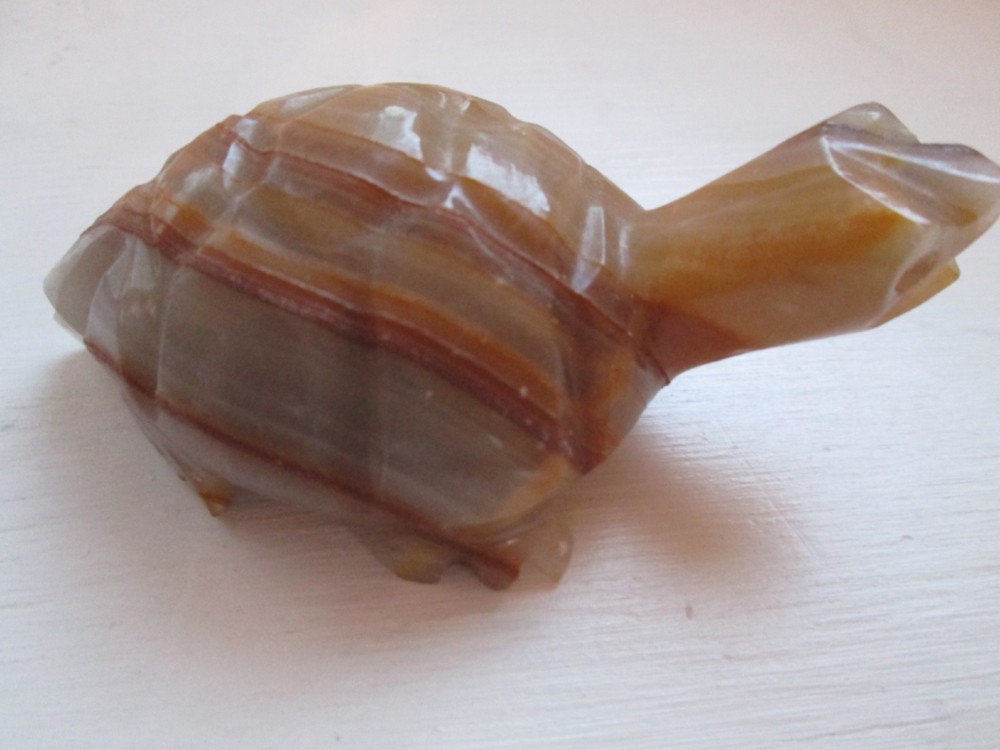 Solid Stone Carved Turtle Figurine 3 3/4" Long