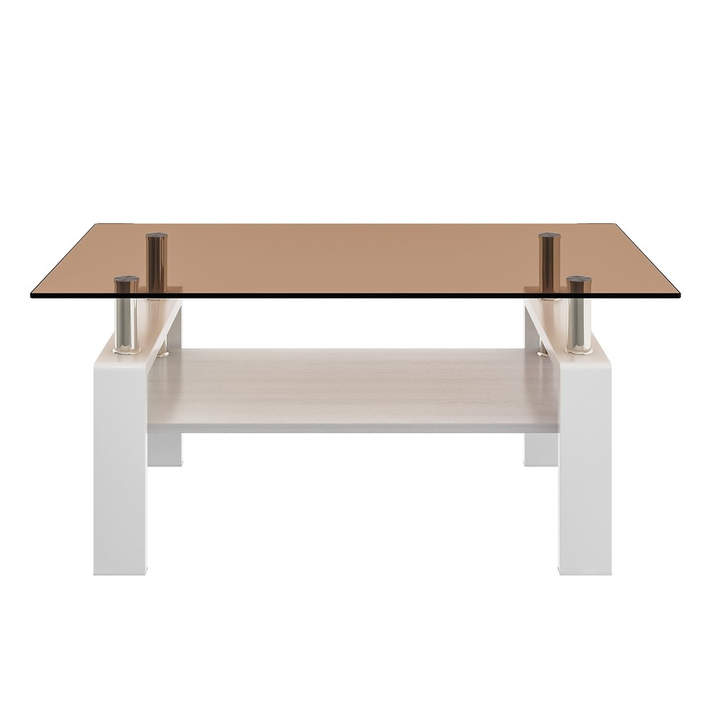 Rectangular coffee table with tempered glass tabletop featuring MDF layer