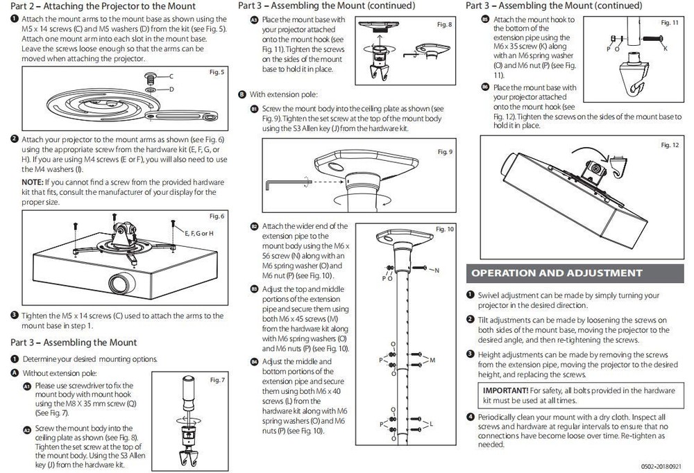 Full Motion Universal Ceiling Projector Mount Bracket with Adjustable Height