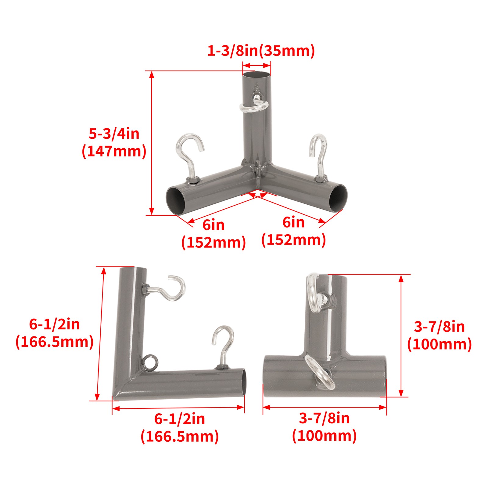 10 Pieces Gray Powder Coated 1" Golf Frame Corner Bracket Kit DIY with Eye-Bolts