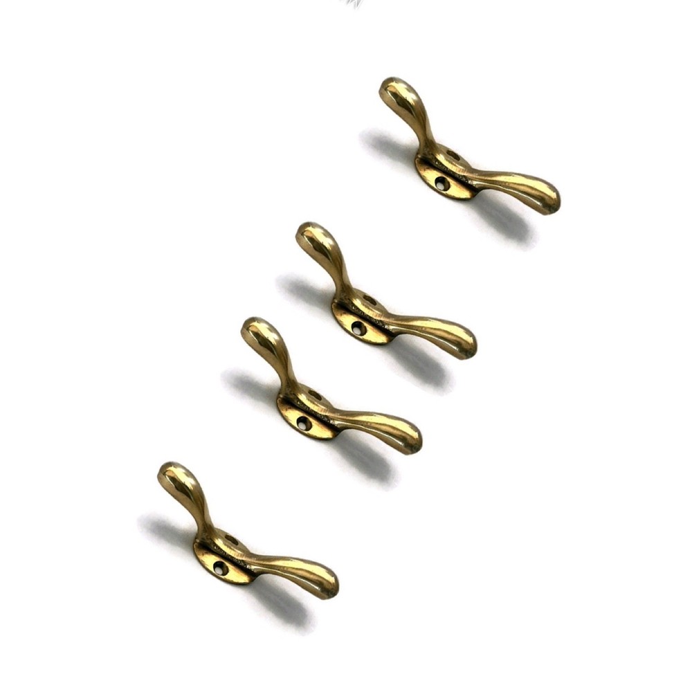 4 solid brass small 3" Hand Cast 7.5cm Cleat Tie Down Rope HooK CURTAINS loop