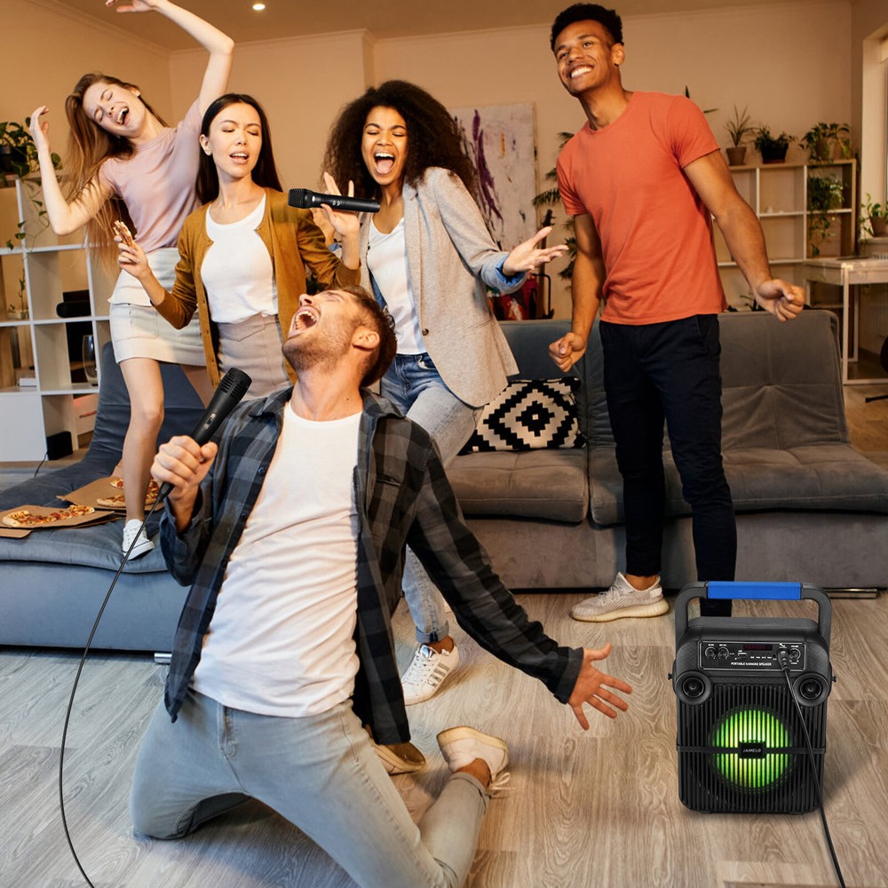 JAMELO Karaoke Machine Portable Bluetooth Speaker with Wireless Microphone
