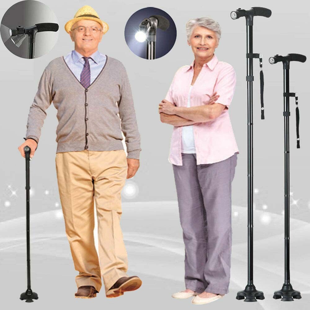 2Pcs Lightweight Collapsible LED Walking Stick Folding Adjustable Walking Cane