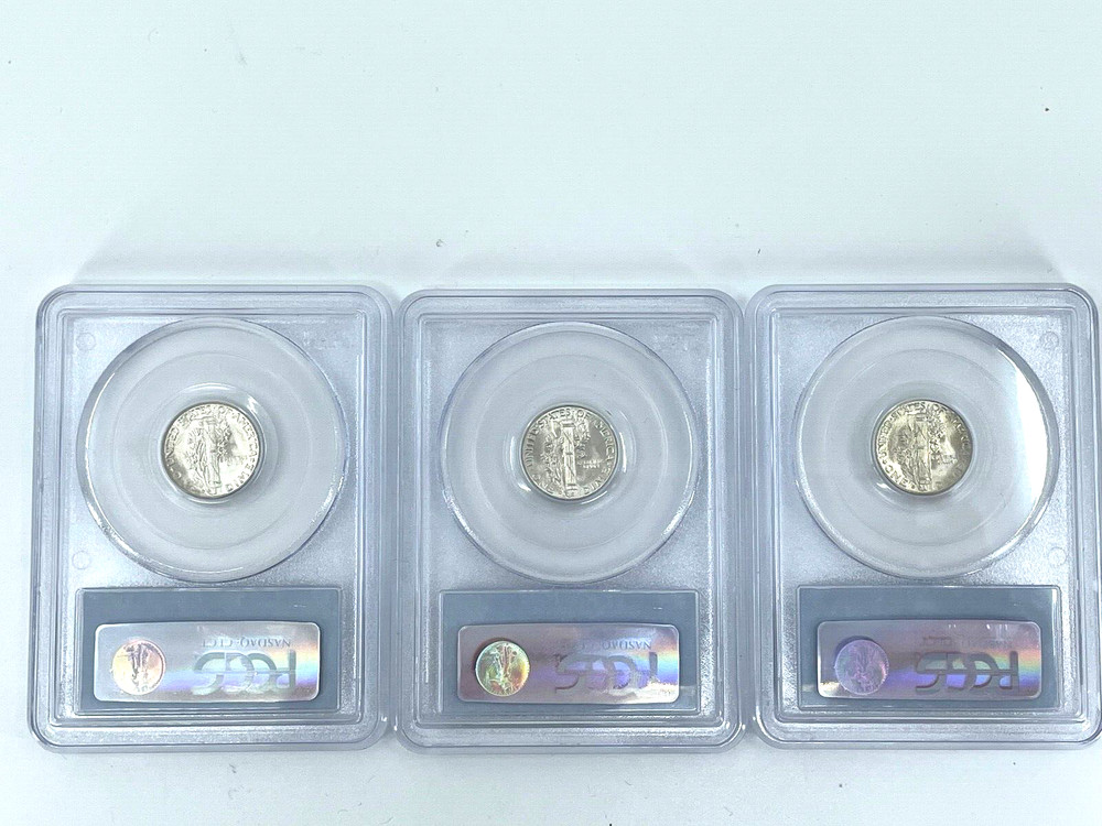 3- 1945-D PCGS MS -66, Silver Mercury Head Dimes