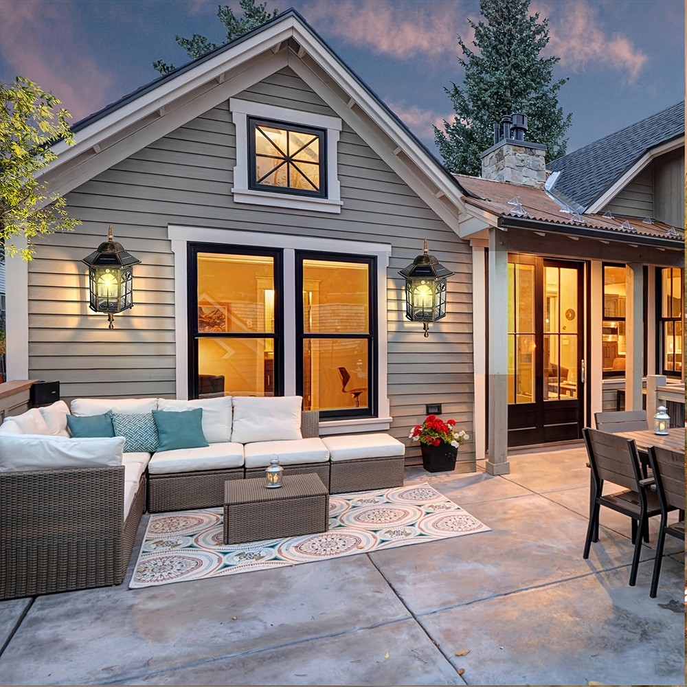 2PCS Solar Wall Lantern Light Dusk To Dawn LED Sconce Lamp Porch Outdoor Lamp