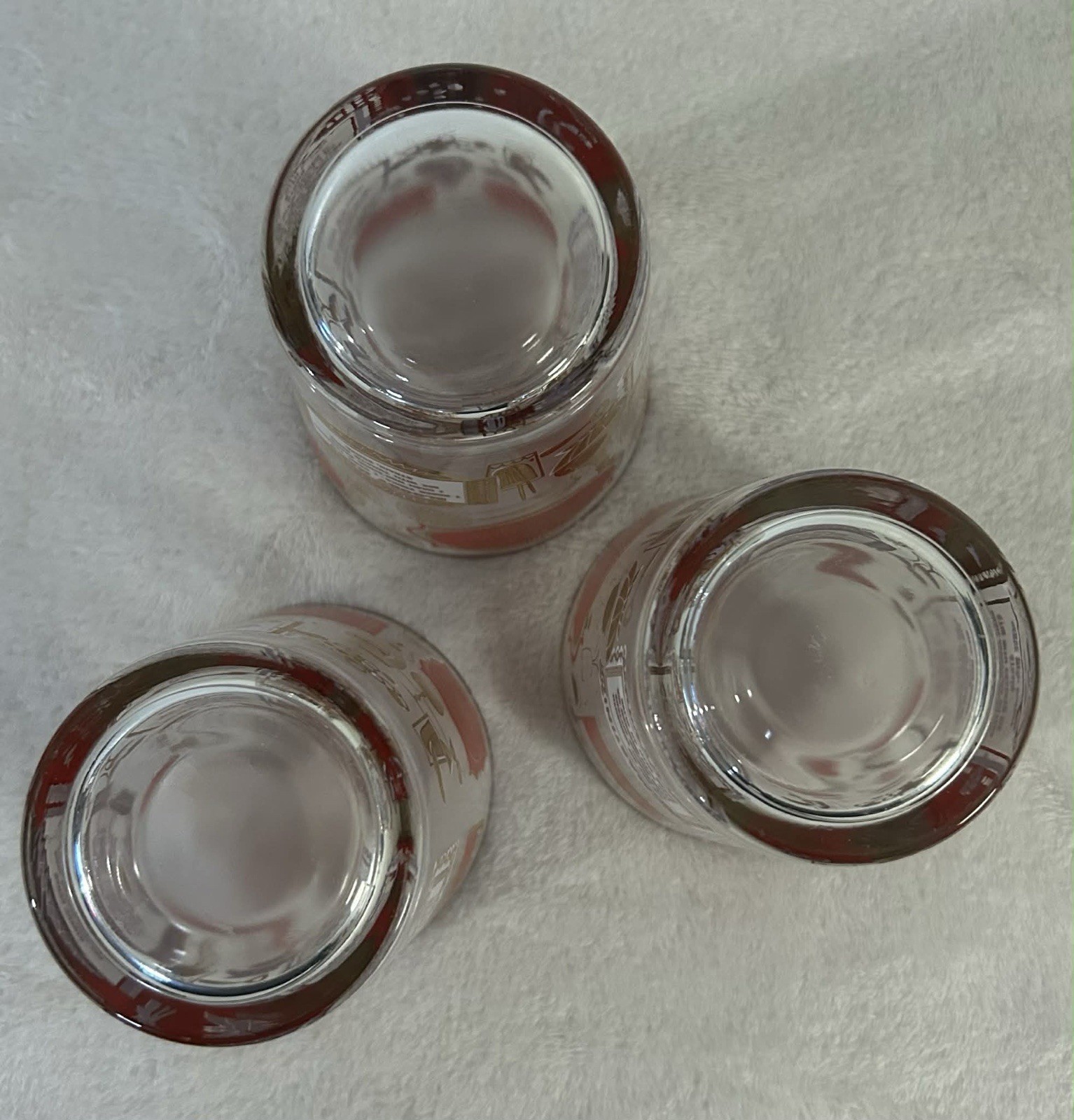 3 Vintage Jeannette Glass MCM Cocktail Recipes, Red/Gold 1950-1960s