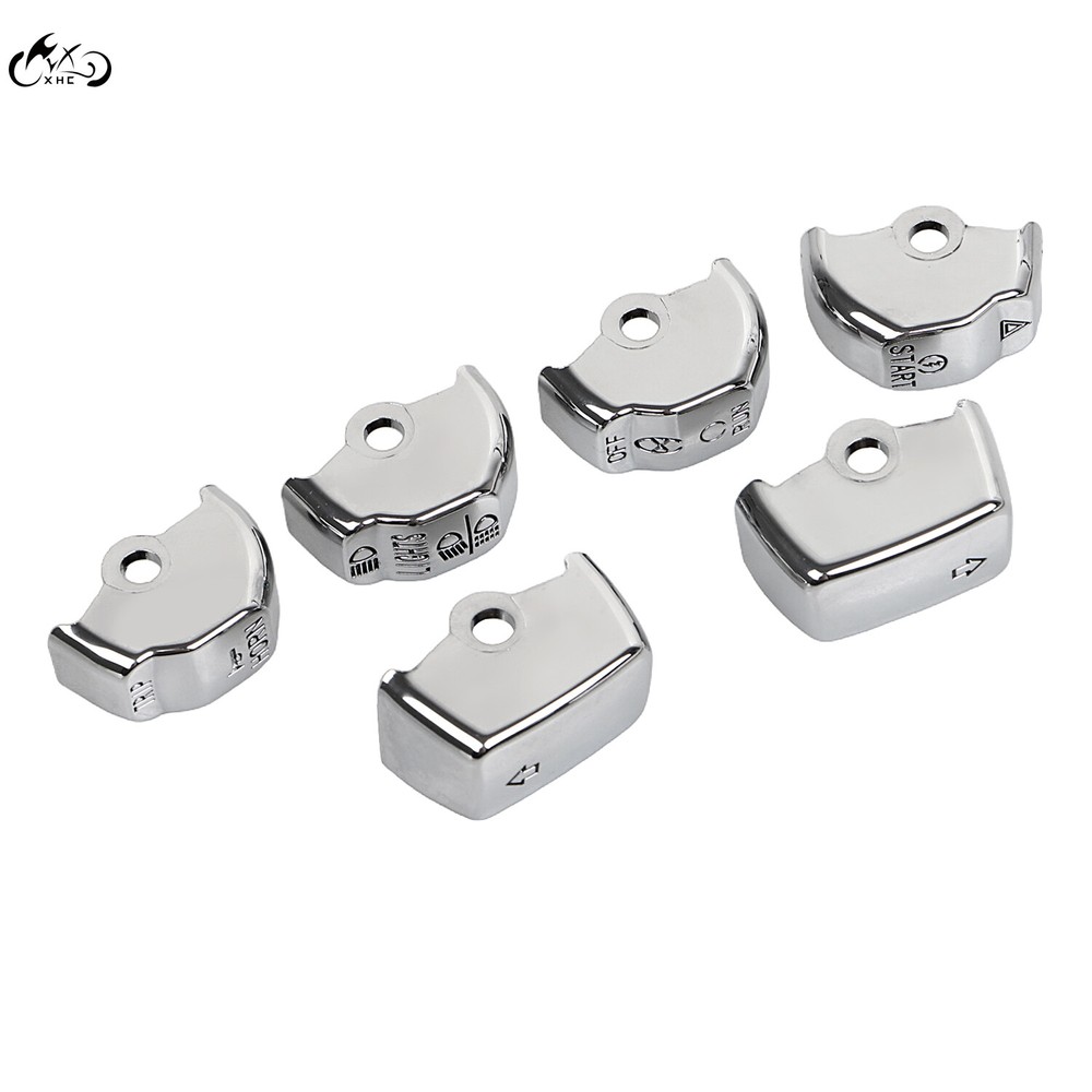 6Pcs Chrome Hand Control Switch Housing Button Cover Cap for Harley Softail Dyna